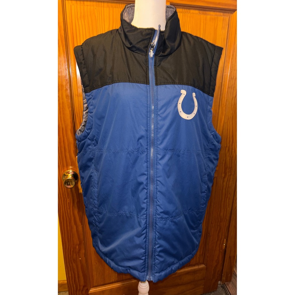 Indianapolis Colts Reversible Puffer Vest Blue Grey Full Zip Mens L-XL